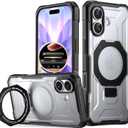Poetic Spartan Case with Ring Stand for iPhone 17, [Camera Control Button][Magsafe Compatible], Full Body Rugged Shockproof Protective Cover Case, Black/Clear