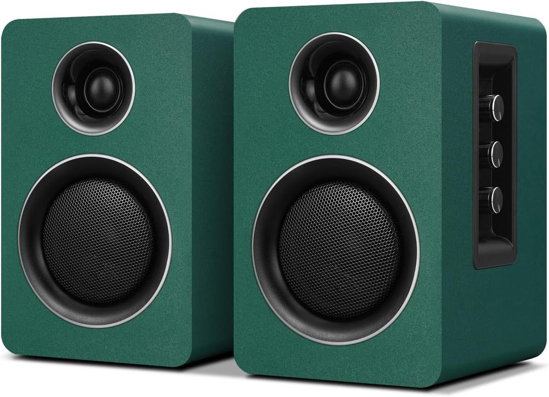 Computer Speakers for Desktop PC, Active Bookshelf Speaker with 3 Carbon Fiber Woofer and Silk Film Tweeter ,Supports Bluetooth 5.3, USB-C, AUX/RCA Input for Record Player TV - Green Stereo Set