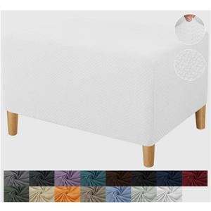 JIVINER Ottoman Cover Rectangle Stretch Ottoman Slipcovers for Folding Storage Footstool Soft Footrest Furniture Protector with Elastic Bottom (Large, Off White)