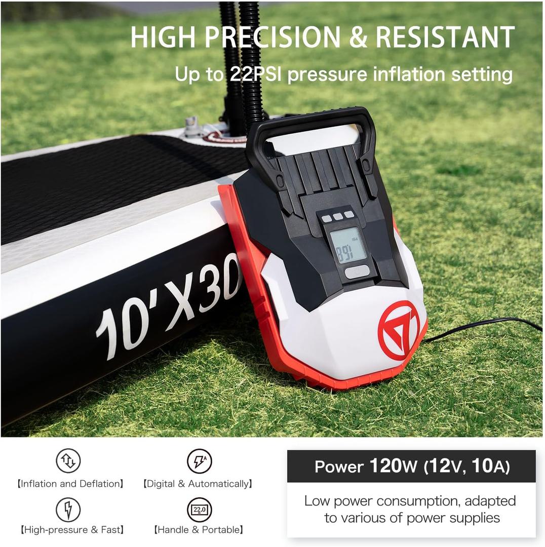 SUP Pump for Paddle Board, 22PSI High Pressure Electric Air Pump for Paddle Board Inflator and Deflator with 12V DC Car Connector and Portable Boat, Kayak Accessories for Water Sports, 13ins
