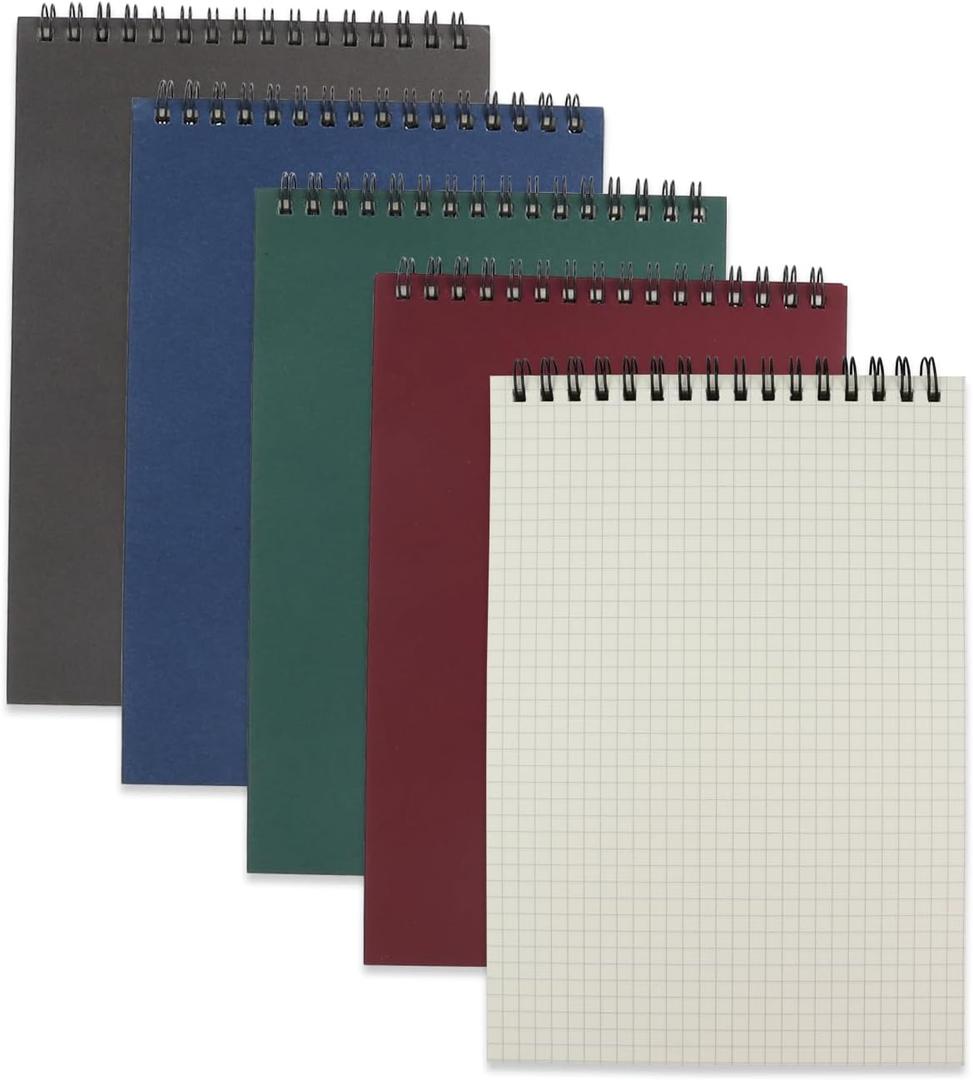 4 Pack Graph Paper Notebook, A5 Top Wirebound Grid Spiral Notebook 5.8" x 8.3",60 Sheets,5mm x 5mm Grid Paper,Grid Notepad for Students, Math, Engineering (4 Colors)