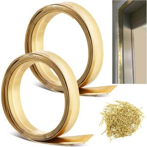Zonon 1-1/8" W x 17.72' L Spring Bronze Weather Stripping Metal Brass Weather Strip Copper Weatherstripping for Exterior Old Door or Window Seal with Mounting Nails(Flat)