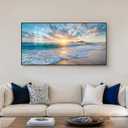 SAFERRYHOME Large Beach Sunset Coastal Wall Art, Crystal Porcelain, 24"x48"