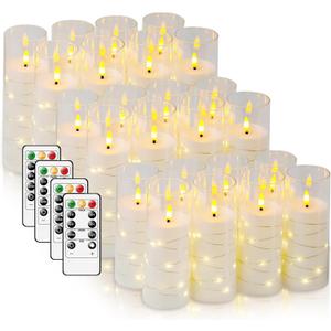 Flameless LED Candles with Timer 24 Pc Flickering Flameless Candles for Romantic Ambiance and Home Decoration Stable Acrylic Shell,with Embedded Star StringBattery Operated CandlesWhite