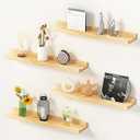 Picture Ledge Shelf, 16 inch Solid Pine Wood Floating Shelves, Floating Book Shelves for Living Room Bedroom Kitchen Decor, Natural Unfinished, No Stain, DIY, Set of 4 (Maple Wood, 4Pack 16inch)