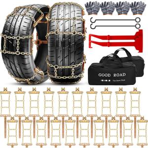20-Pack for Full Vehicle 4 Tires, Adjustable Snow Chains for Tire Size 215-285mm, Quick Fit Easy Installation, Heavy Duty Non Skid Suv Truck Pickup