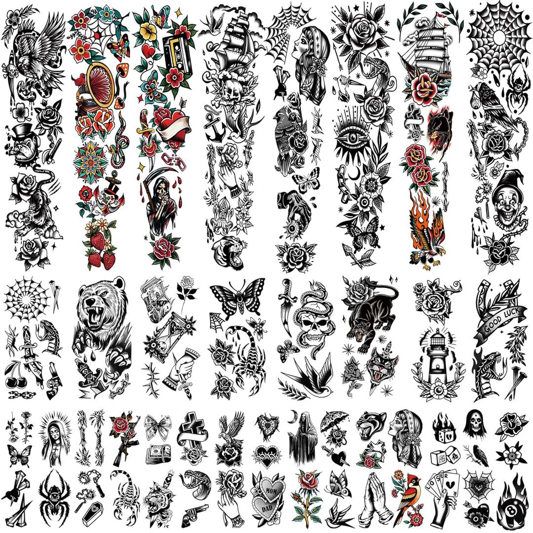 48 Sheets Old School Temporary Tattoos, 8 Sheets Full Arm Bear Flower Swallows Owl Fake Tattoo Stickers for Adults Women Men, 10 Sheets Half Arm 30 Sheets Small Tattoos Realistic for Kids Girls Boys 48 Sheets Old School Temporary Tattoos, 8 Sheets Full Arm Bear Flower Swallows Owl Fake Tattoo Stickers for Adults Women Men, 10 Sheets Half Arm 30 Sheets Small Tattoos Realistic for Kids Girls Boys