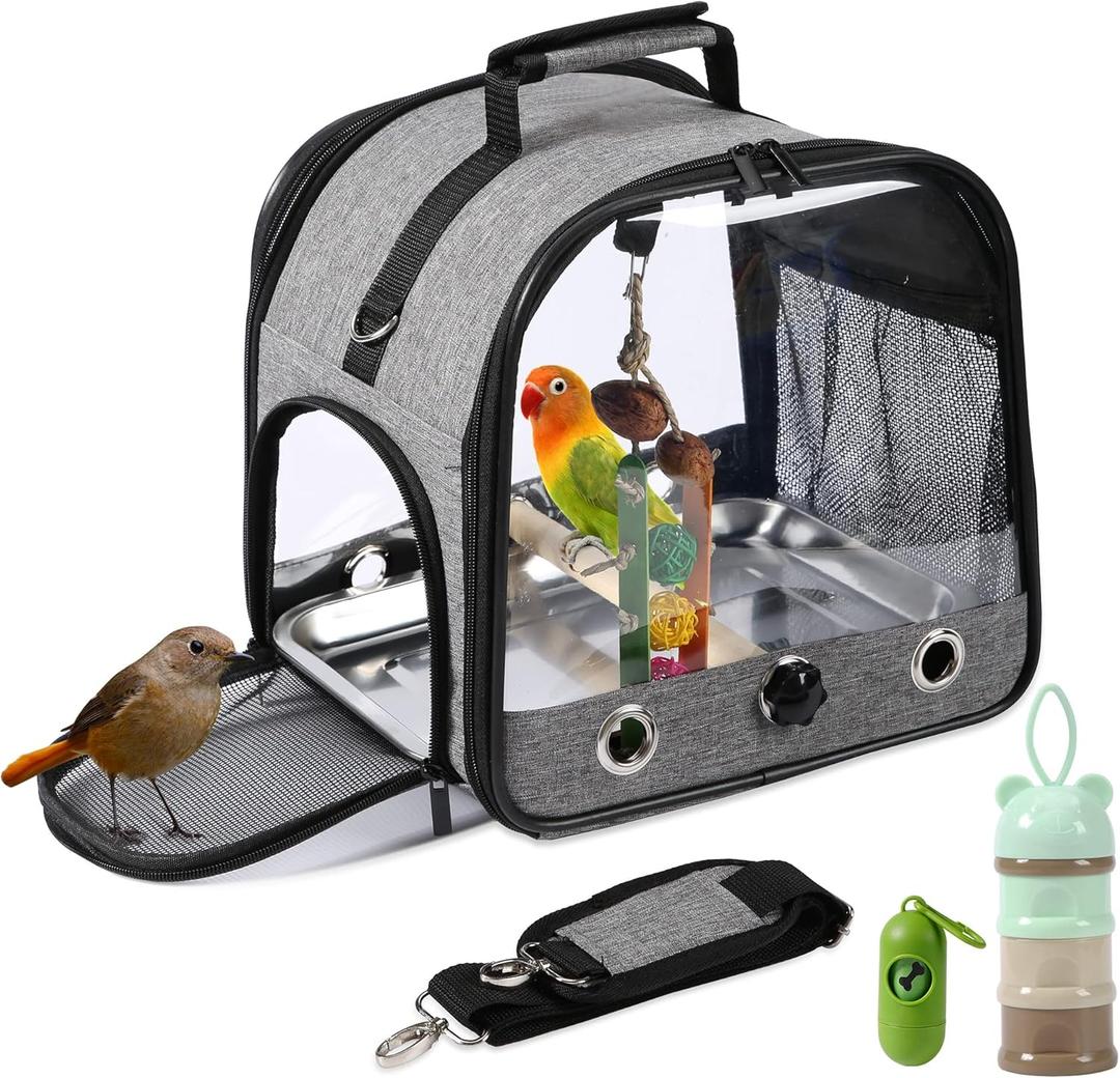 SUERTREE Bird Carrier Bag Bird Travel Cage with Stand, Small Bird Carrier for Parrot, Portable Bird Carrier Travel Bag, Pet Transparent Breathable Travel Cage
