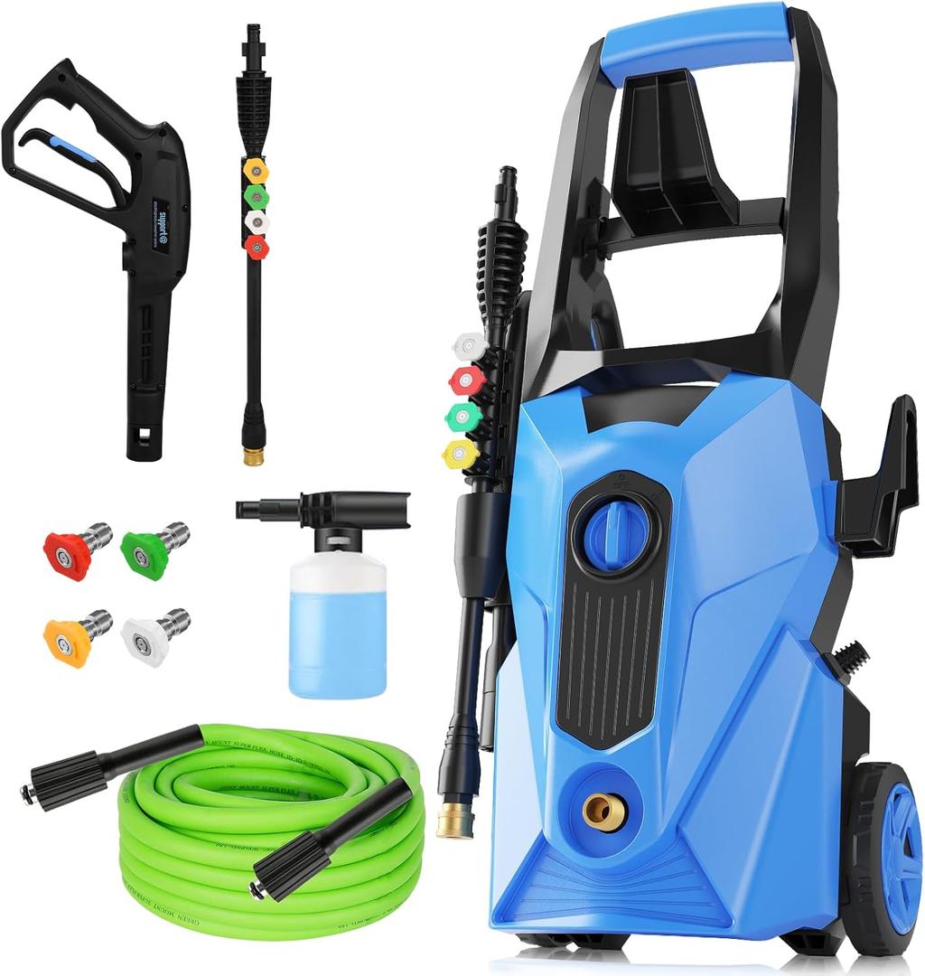 Electric Pressure Washer 5000 PSI 2.8 GPM High Power Washers Electric Powered with 33ft Pressure Hose, 4 Nozzle and Foam Cannon, for Home, Cars, Fences, Patio (Blue)