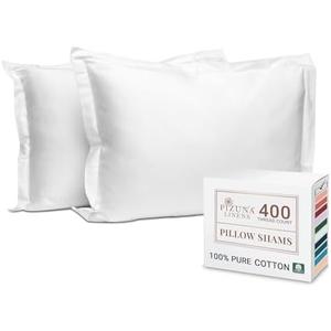 Pizuna Pure 100% Cotton Pillow Shams Queen Size Set of 2 White, Luxurious 400 Thread Count Long Staple Cotton Sateen with Envelope Closure (Combed White Cotton Pillow Shams Queen)