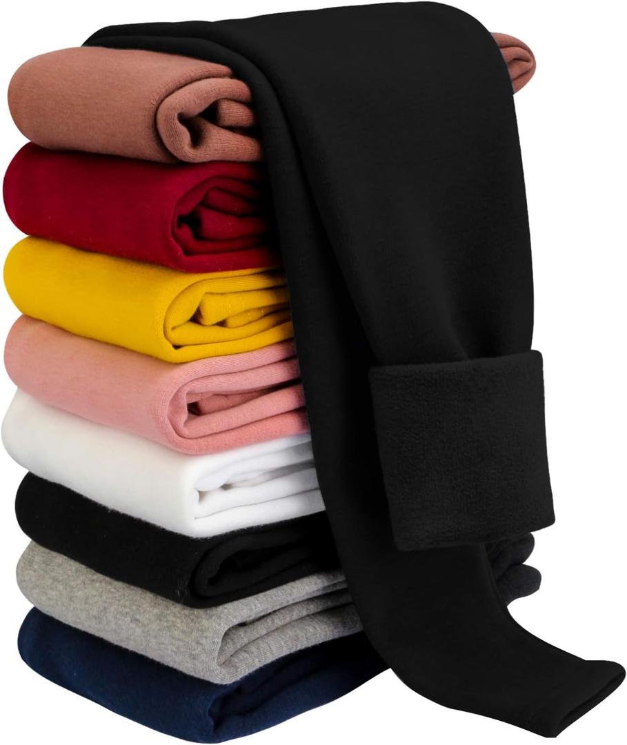 BOOPH Girls Fleece Lined Leggings Winter Warm Basic Pants for Toddler Kids