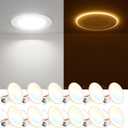 FREELICHT 12 Pack 5/6 Inch 5CCT LED Recessed Can Light with Night Light, 2700K/3000K/4000K/5000K/6000K Selectable Flat Recessed Lighting, 10W=110W, 1000LM, Dimmable Retrofit - ETL & FCC