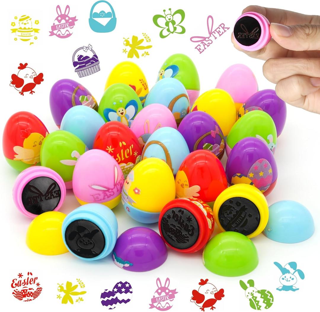 Childom 24 Pcs Easter Egg Fillers Stuffers for Kids, Easter Stamps Basket Stuffers, Easter Stamps Toys Bulk for Easter Eggs Hunt, Easter Party Favors for Goodie Bags,Classroom Prize Supplies, Children