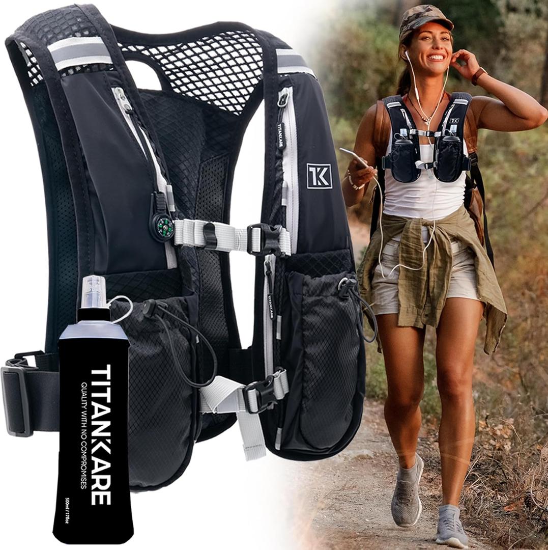 Running Vest Elite Backpack  5L Hydration Vest with Pockets, Lightweight Water Bottle, Phone Holder, Adjustable Reflective Marathon Trail Running Gear for Men and Women