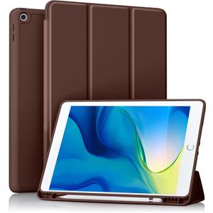 Akkerds Case Compatible with iPad 10.2 Inch 2021/2020/2019, for iPad 9th/8th/7th Generation Case with Pencil Holder, Protective Case with Soft TPU Back, Auto Sleep/Wake Cover, Darkbrown