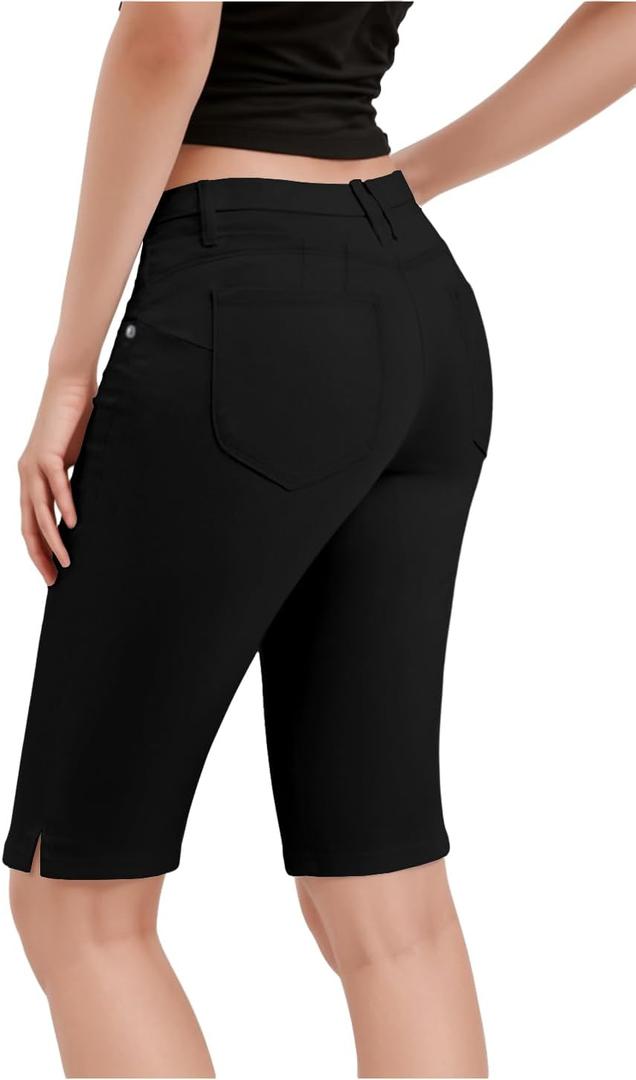 Hybrid & Company Womens Ultra Comfy Butt Lift Stretch Bermuda City Shorts (1, Black)