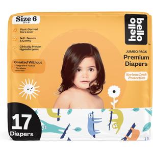 Hello Bello Premium Baby Diapers Size 6 I 17 Count of Disposable, Extra-Absorbent, Hypoallergenic, and Eco-Friendly Baby Diapers with Snug and Comfort Fit I Sleepy Sloth
