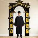 12 Pcs Graduation Decorations Class of 2026 Photo Booth Props 79" x 47" Black Gold Congrats Grad Door Banner Backdrop with 11 Decorative Cards Graduation Party Decor for High School College
