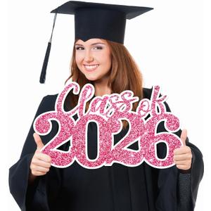 2 x Graduation Decorations Class of 2026 Pink Graduation Decorations Rose Gold Class of 2026 Wooden Sign Graduate Photo Props for Grad Party Supplies