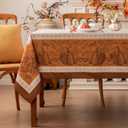 Romanstile Fall Rectangle Tablecloth 60 x 84 Inch, Thanksgiving Autumn Harvest Pumpkin Table Cloth, Stain Resistant Washable Table Cover for Dining, Party, Holiday Decor - Orange and Beige