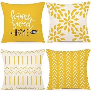 YCOLL Pillow Covers 16x16 Set of 4, Modern Sofa Throw Pillow Cover, Decorative Outdoor Linen Pillow Covers Set of 4 for Couch Sofa Bed and Car, Yellow