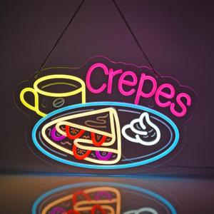 Crepes Neon Sign, Neon Lights Hanging Wall Art Decoration for Business Restaurant Shop Store House Bar Cafe Party Home Decor, USB Powered Ultra Bright Dimmable,16.1410.63inches