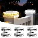 Solar Post Cap Lights Outdoor, 6 Pack Upgraded Waterproof Deck Fence Post Solar Lights for 3.5x3.5 4x4 5x5 Vinyl/Wood Posts, 10-12 Hours Warm/Cool White Glow for Garden/Patio/Porch - White
