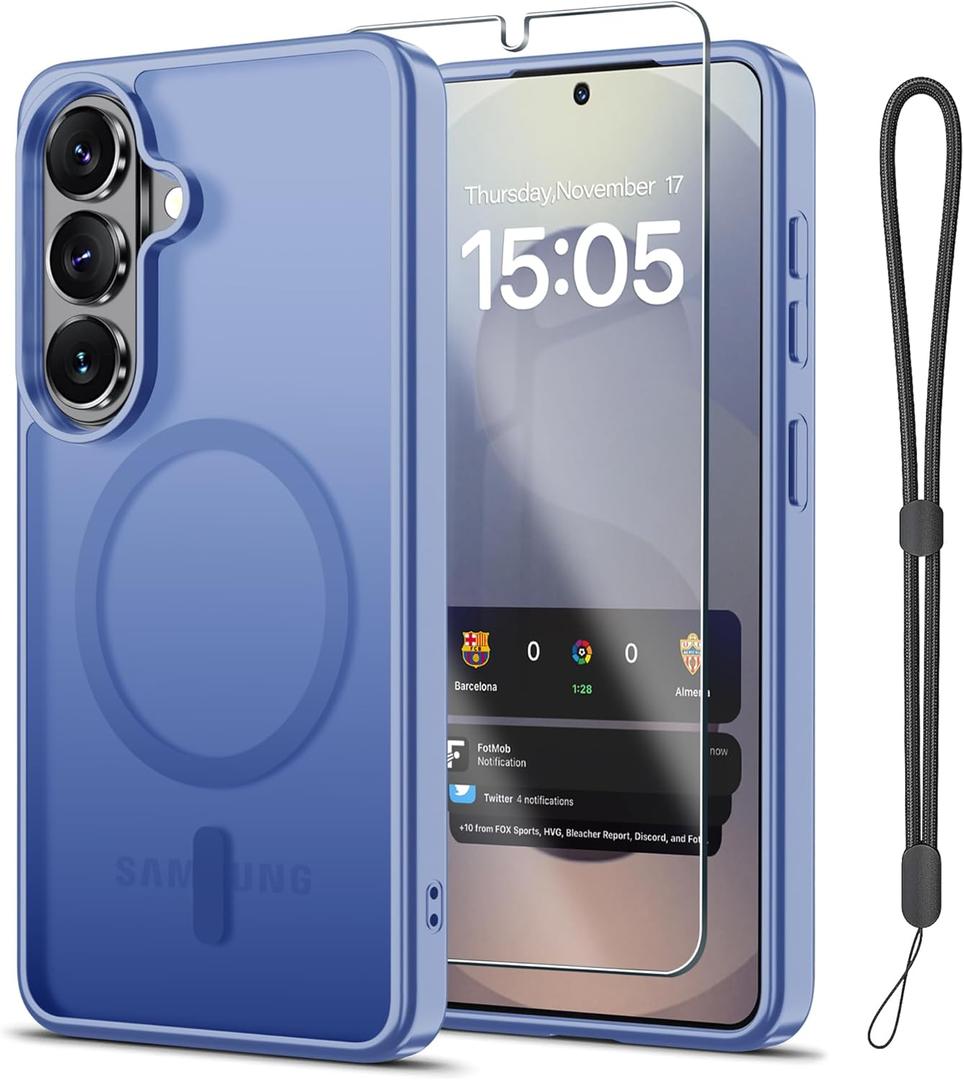 Janmitta Magnetic for Samsung Galaxy A37 5G Case,with Screen Protector+Wrist Strap,Compatible with MagSafe,Military Grade Drop Protection,Shockproof Slim Translucent Matte Phone Cover,Light Purple