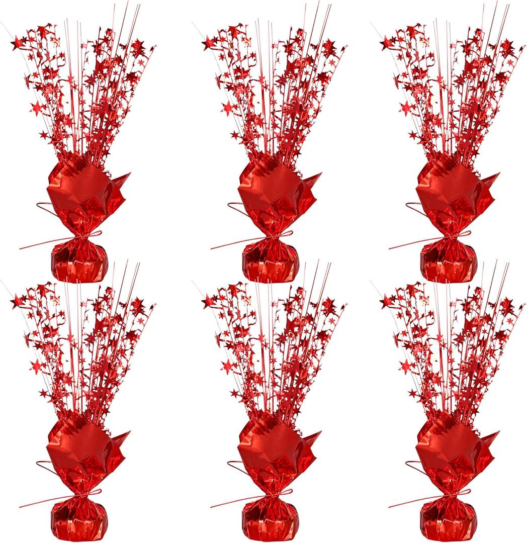 Gyufise 6 Pack Metallic Foil Spray Centerpiece Star Table Decoration Burst Table Centerpieces Table Decor for Birthday Wedding Anniversary Graduation Holiday Party Supplies Red