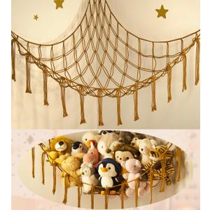 Stuffed Animal Hammock-Large Stuffed Animal Net For Toys Corner-Hanging Stuff Animal Toy Storage Organizer For Plush Plushie Display Caramel Toy Storage Girl Room Bedroom Boho Nursery Decor (Standard(41.5"L x 55.2"W x 41.5"H))