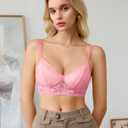 Avidlove Lace Bra Sexy Bralettes Womens Wireless Balconette Bras Half Cups Double-Layered Soft (Pink, M)