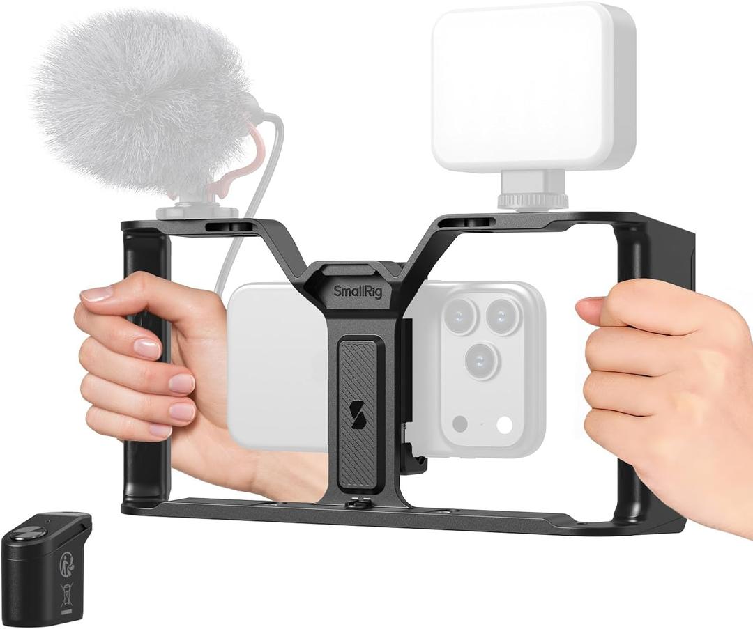 SmallRig IG-02 Wireless Control Universal Phone Cage for Short Video Starters, Dual Handgrip Smartphone Video Rig with Cold Shoe Mount, for iPhone 17 16 & Android, for Creators Vlogging-5356