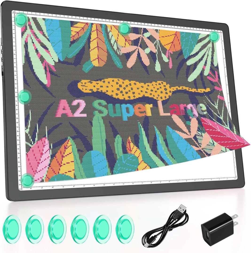 Bawaslom A2 Rechargeable LED Light Board,25.2"x18.4" Extra Large Light Pad with 5000mAh Battery,Magnetic Attraction,Lightbox for Tracing,Drawing,Sketching,Diamond Painting,Vinyl Weeding (Black)