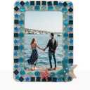 Mosaic Photo Frame Kit for 4x6 Photos, Includes Sea-Themed Resin Decor & Non-Toxic Cream Glue, Fun Craft Handmade DIY Gift for Birthdays (Blue)