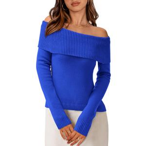 PRETTYGARDEN Off The Shoulder Sweater for Women 2026 Fall Fashion Cute Long Sleeve Tops Winter Ribbed Pullover Knit Outfits (M)