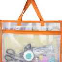 Portable Project Bags for Quilting Knitting, Stitching and Embroidery Projects Storage, Sew Project Bag with Zipper and Double Pockets, Transparent Mesh Sewing Project Bag for Crafter (1 Pack)