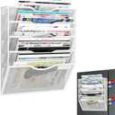 5-Tier Magnetic File Organizer, No Drilling Installation, White Magnetic Paper Holder, Magazine Rack for Refrigerator and File Cabinets