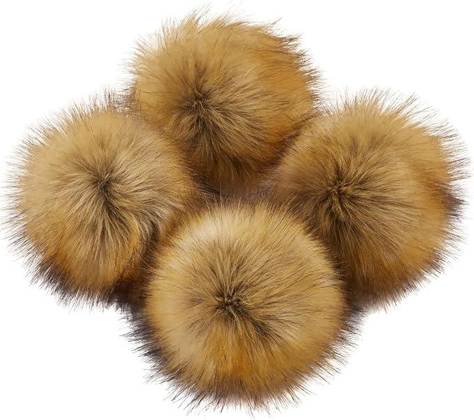 Homtable 6IN Large Faux Fur Pompoms, 4 Pieces Big Pom Pom Balls Fluffy Pompom Ball with Elastic Loop for Shoes Scarves Gloves Scarves Bag Key Chain Charms Accessories Faux Mink Fur Color