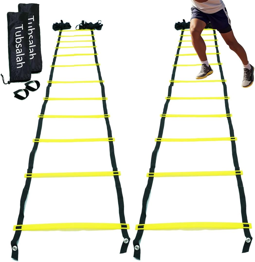 20ft Adjustable Agility Ladder with Carry Bag Football Training Equipment & Speed Ladder for Soccer, Basketball Agility Training Equipment for Footwork Drills 2 Pack