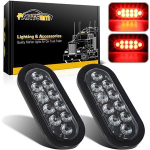 Partsam 2Pcs 6 Inch Oval Red Led Trailer Tail Lights 10 Diodes Clear Lens Stop Brake Turn Lights Grommet and Pigtails Waterproof 12V Sealed for RV Trucks, 6 Oval led Tail Lights Clear