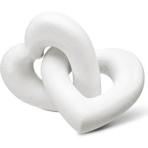 Handmade Wooden Heart Decor Interlocking Hearts Neutral Wedding Couple Gifts Aesthetic Natural Wood Knot Chain Link Shelf Decor Coffee Table Accessories(Classic White)