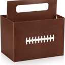 Gueevin Football Utensil Caddy Utensil Holder for Soccer Party Supplies Brown Paper Cutlery Holder with Handles for Party Decorations Caddy for Cups Spoons Forks Napkins Plates(Football 1)