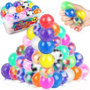 54Pack Stress Balls, Squishy Squeeze Balls Bulk Fidget for Adults Squishy Balls Stress Relief Balls, Stress Balls for Adults, Party Favors, Goodie Bag Stuffers, Small