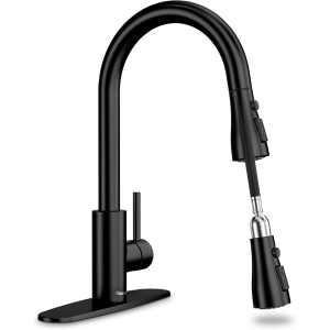 Black Kitchen Faucet, Kitchen Faucets with Pull Down Sprayer, Matte Black RV Kitchen Sink Faucet, 15.5-Inch Faucet for Kitchen Sink for 3 Hole