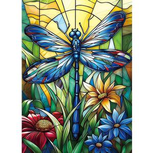 MINIWAN 1000 Piece Jigsaw Puzzles for Adults & Seniors - Stained Glass Dragonfly Flower Puzzle, 27.5"x19.7" Adult Puzzle with Letters on Back & Reference Poster
