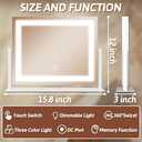 FENNIO Vanity Mirror with Lights, 12" x 16" Lighted Makeup Mirror with Smart Touch Control, 3 Color Modes & Brightness Adjustable, LED Makeup Mirror with 10X Magnification, 360 Rotation for Bedroom (White)