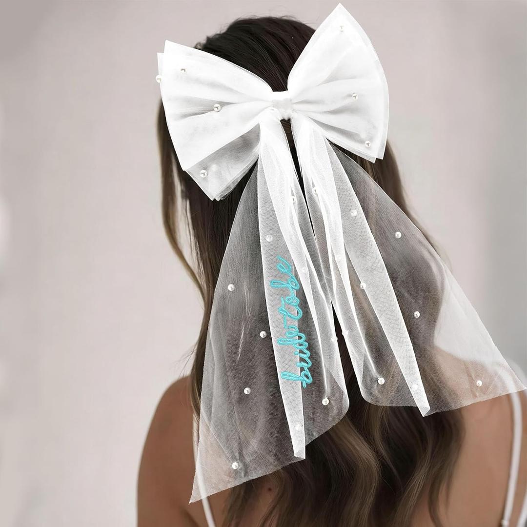 Chanaco Bride to Be Veil Bachelorette Party Accessories Bridal Shower Decorations Blue Short Bow Veils Hair Accessories with Comb Wedding Gifts Party Favor
