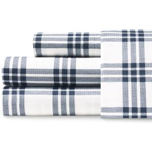 Eddie Bauer Home | Percale Collection Sheet Set-100% Cotton, Crisp & Cool, Lightweight & Moisture-Wicking Bedding, Twin, Navy Plaid,USHSA01132421