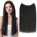 MY-LADY Halo Hair Extensions Real Human Hair for Women Jet Black Clip in Remy Hairpiece with Adjustable Invisible Wire 22 Inch 100G