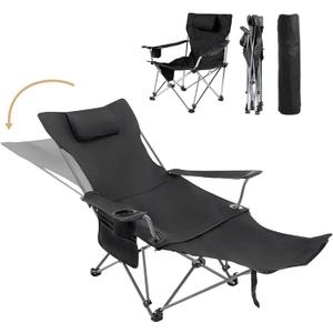 Camping Chairs Zero Gravity Recliner Chair with 4-in-1 Adjustable - Portable Folding Recliner with Cup Holder & Side Pocket, Detachable Footrest for Patio, Beach, Lawn, No Assembly - Black